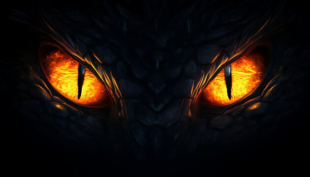 Dragon eyes glowing in the darkness